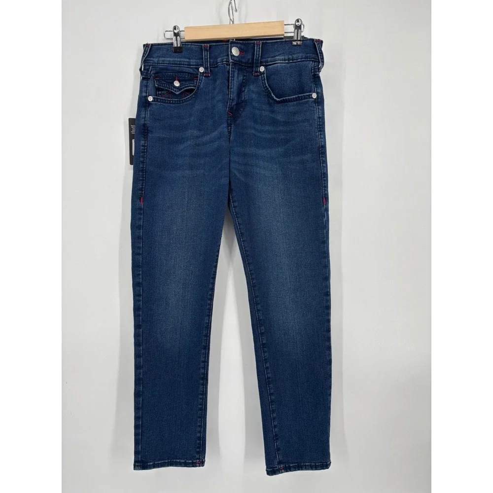 True Religion Geno Big T Flap Slim Jeans Dark Shivering Wash Mens 30x30 701182